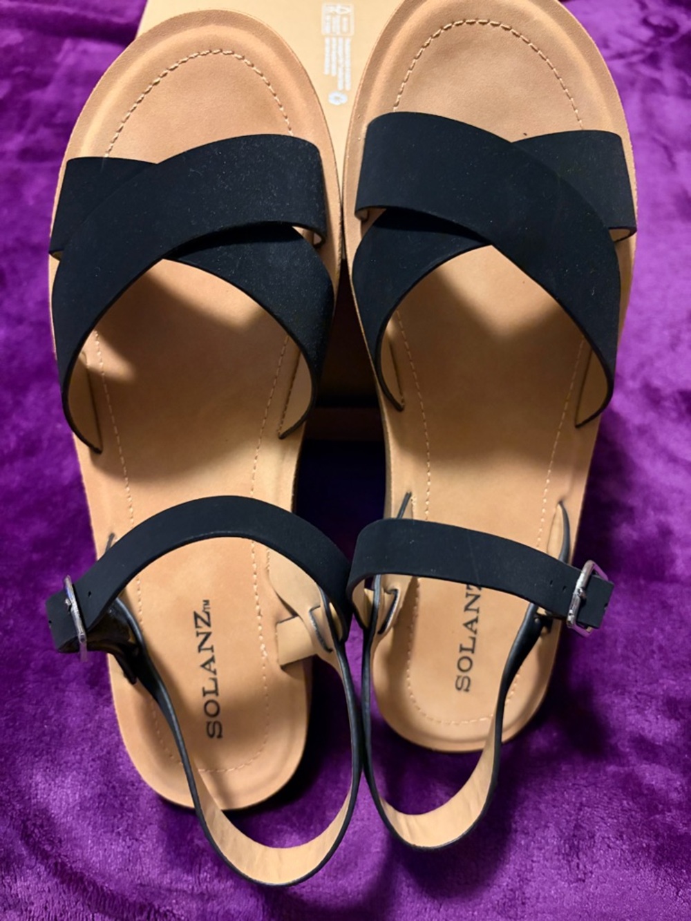Solanz Black Crisscross Comfort Sandals